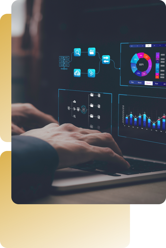 Profissional analisando dashboard com automação de dados e gráficos de desempenho em tempo real