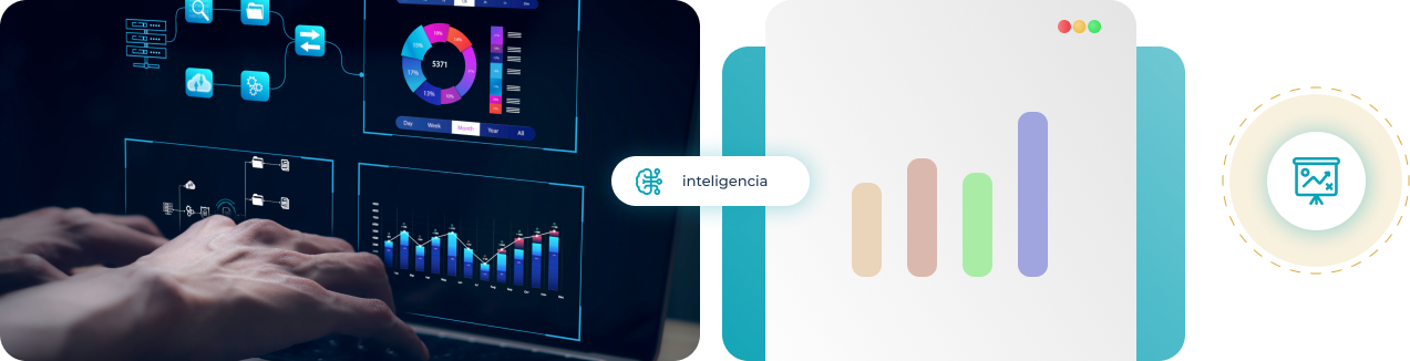 Mãos no teclado analisando dashboards de dados com gráficos e indicadores de desempenho.