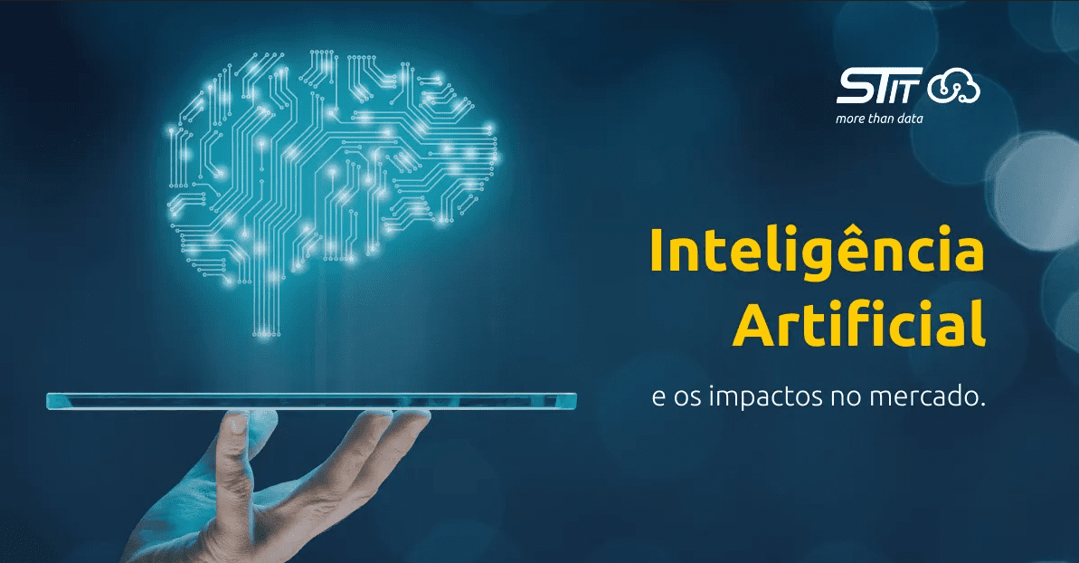 Representação da Inteligência Artificial impactando diferentes setores do mercado, como tecnologia, saúde e finanças.