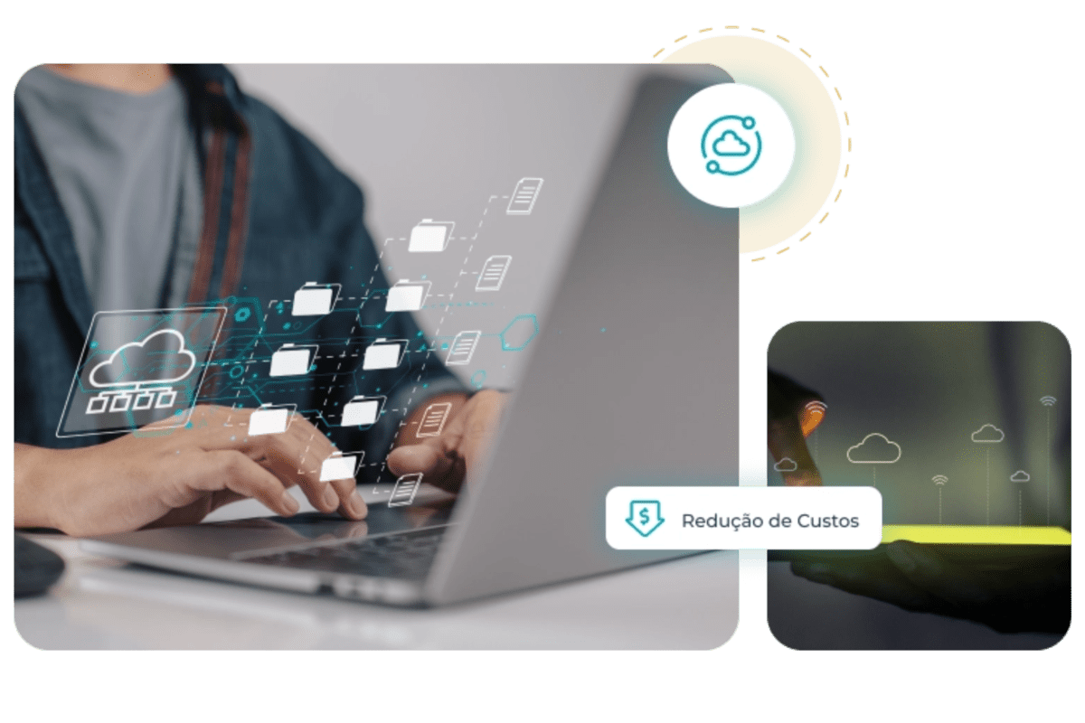 Pessoa utilizando notebook para migrar dados para nuvem com segurança e redução de custos