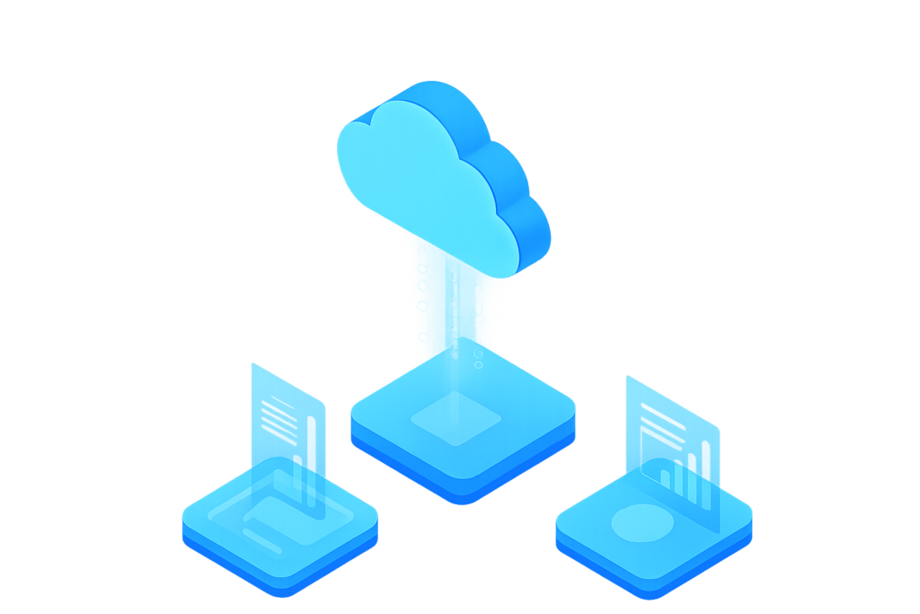 Ilustração de nuvem da AWS conectando dados e documentos, representando o uso estratégico de incentivos para modernização de infraestrutura.
